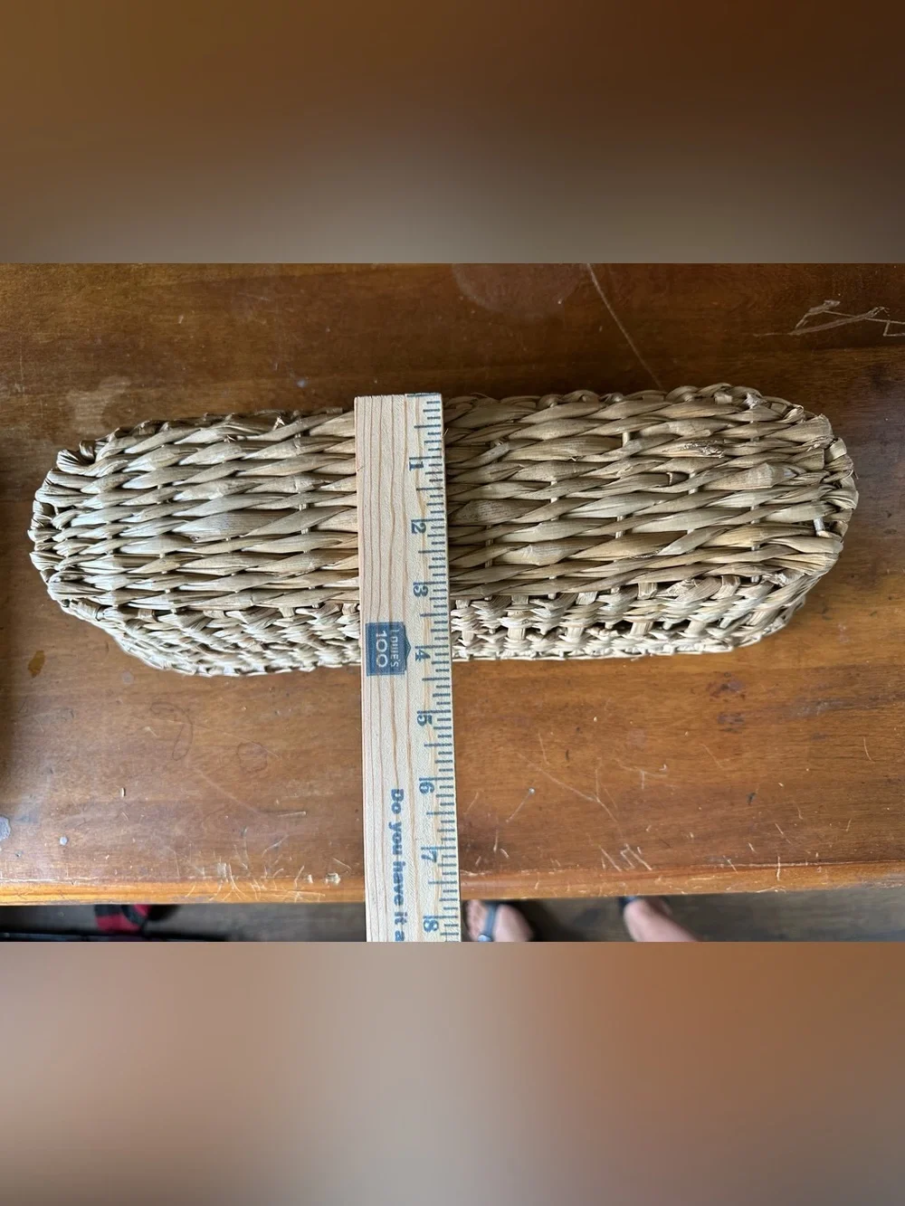 Vintage Handwoven Natural Fiber Bread Basket Long Oval Open Weave Rustic 16”